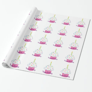 De Roze Verjaardag Cupcake van Girly Cadeaupapier