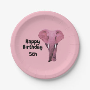 De roze Verjaardag van de Olifant Papieren Bordje