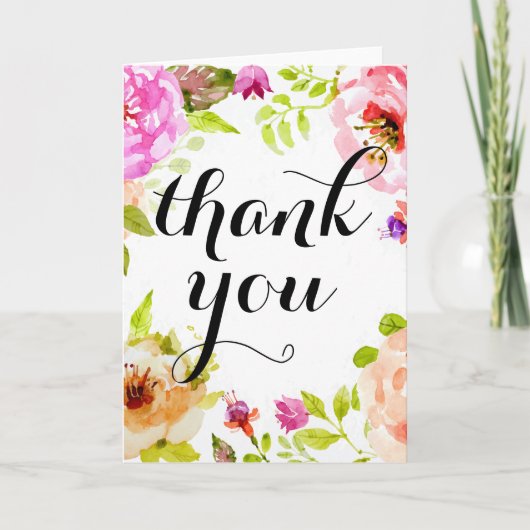 De roze Waterverf Bloemen dankt u Bedankkaart (Voorkant)