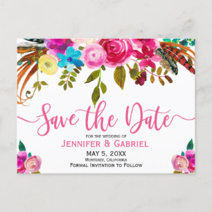 De roze Waterverf Floral Typografie sparen de Datu Aankondigingskaart