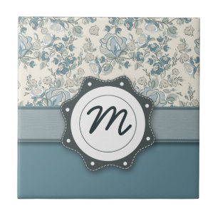 De Rozen van het blauw en van de Room met Monogram Tegeltje