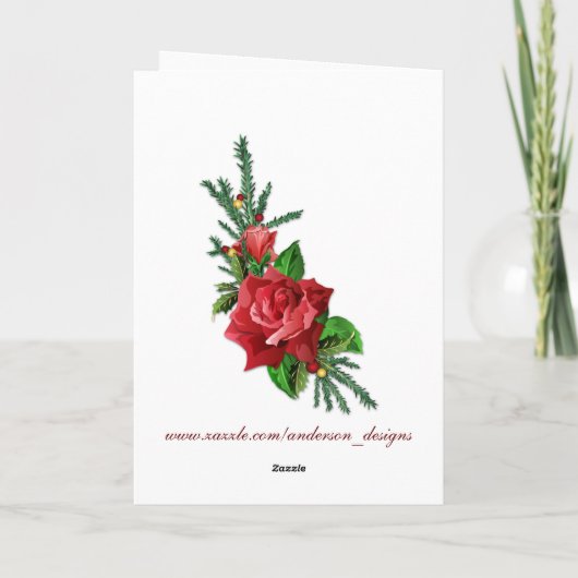 De Rozen van Kerstmis met Hulst en Sparren Feestdagen Kaart (Achterkant)