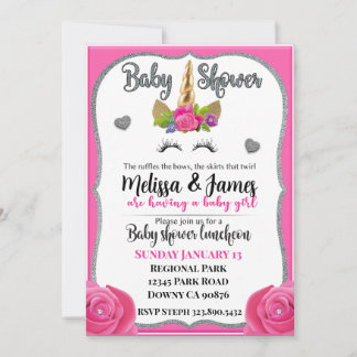 De ruches en strikken roze Eenhoorn baby shower Kaart