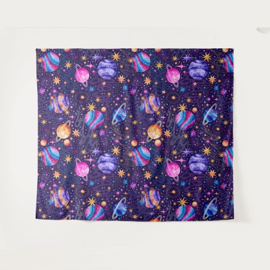 De ruimte met planeten, sterren en sterrenstelsels wandkleed (Voorkant (horizontaal))