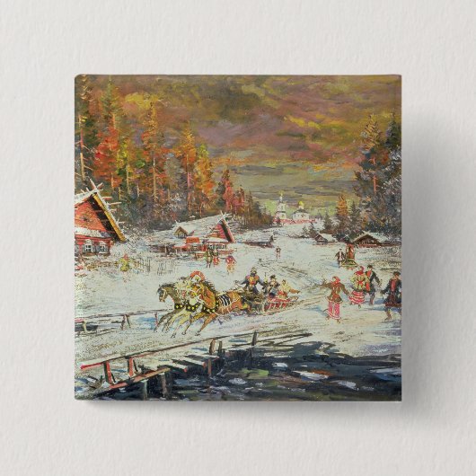 De Russische winter, 1900-10 Vierkante Button 5,1 Cm (Voorkant)
