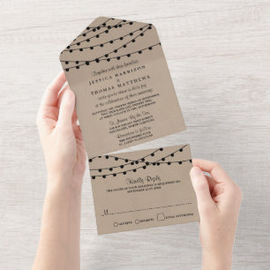 De Rustic Kraft Snaarlichten Trouwcollectie All In One Uitnodiging