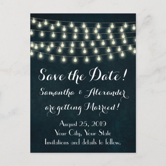 De Rustic Lichten van het Koord sparen de Datum Aankondigingskaart (Voorkant)