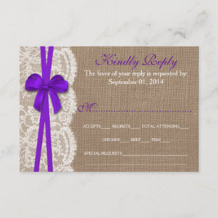 De rustieke Paarse Bow Wedding Collectie RSVP-kaar RSVP Kaartje