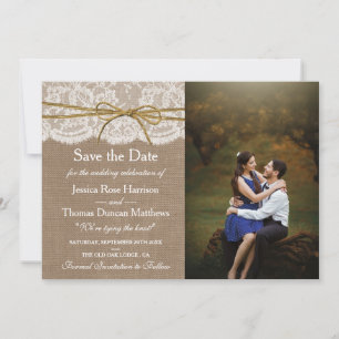 De rustieke Twine Bow Bruiloft Collectie Foto Save The Date
