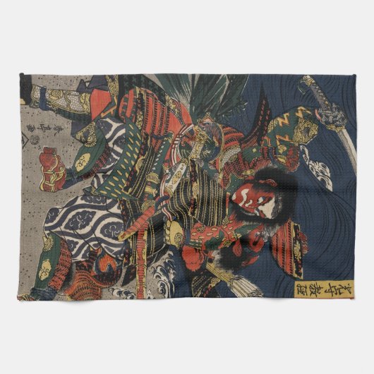 De samurai-strijders Tadanori en Noritsune Theedoek (Horizontaal)