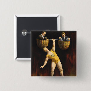 De Sandow Eugen Sandow Vaudeville Gewichtheffer Vierkante Button 5,1 Cm