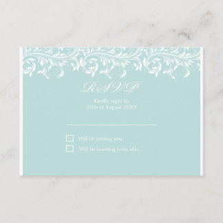 De Sarah Jane Light Blue en de witte bruiloft RSVP Kaartje
