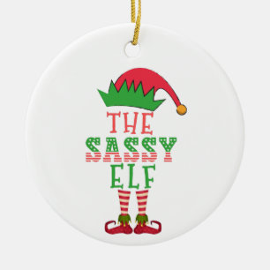 De sassy Elf-kerstfamilie komt overeen met Pajama Keramisch Ornament