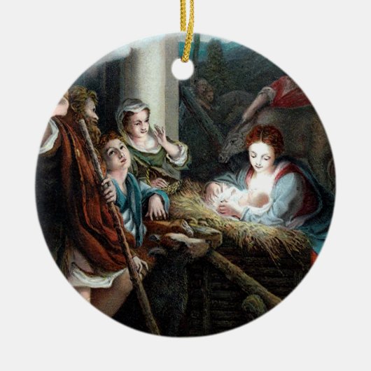 De Scène van de trog, Ronde Keramisch Ornament (Voorkant)