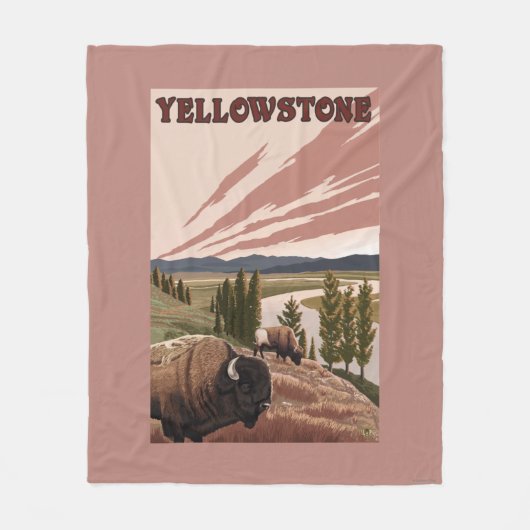 De Scène van YellowstoneBison Fleece Deken (Voorkant)