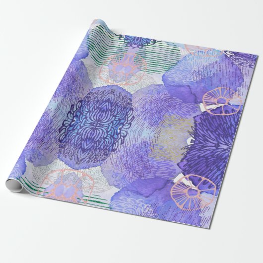 De schaduw van Lavender en Groene Abstracte Bloeme Cadeaupapier (Uitgerold)