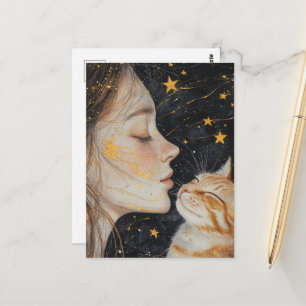 De Schattige Koperkleurige Kat en een Vrouw Briefkaart