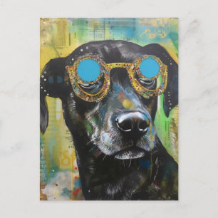 De Schattigee Black Dog in Glasses Collage Briefka Briefkaart