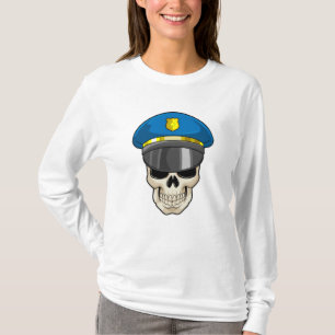 De schedel als politieagent met pet van politie t-shirt