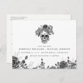De schedel en de Rozen Halloween sparen de Datum Aankondigingskaart (Voorkant / Achterkant)