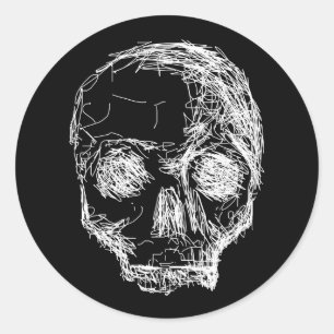 De schedel in zwart-wit. ronde sticker