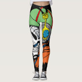 De schedel met lange haar, groen Pet en hoofdtelef Leggings (Voorkant)