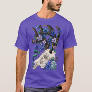 De schedel van het dier met blauwe bloemen t-shirt
