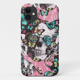 De schedel van het Florale roos met vlinders. iPhone 11 Hoesje