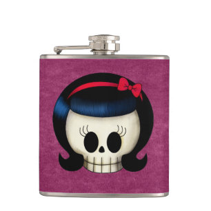 De schedel van Rockabilly Girl Heupfles