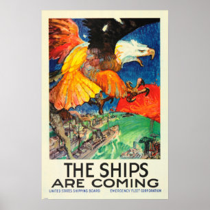 DE SCHEPEN KOMEN AAN DE Amerikaanse Eagle War Prop Poster