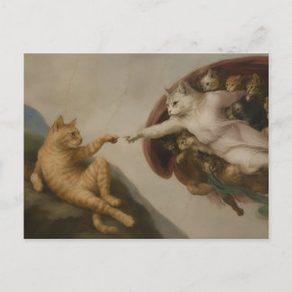 De Schepping van Adam Katten Renaissance Parodie K Briefkaart