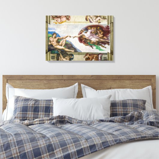 De schepping van Adam | Michelangelo | Canvas Afdruk (Insitu (Slaapkamer))