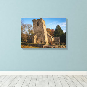 De scheve kerk van St Martin in Cwmyoy, Wales Canvas Afdruk