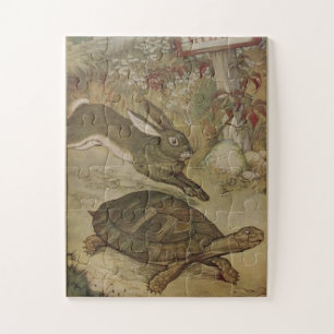De schildpad en de haas race legpuzzel
