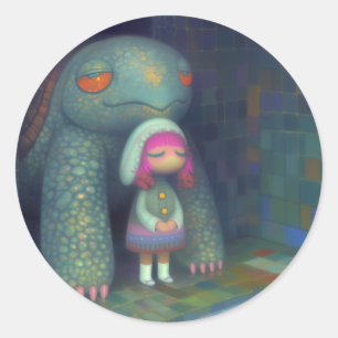 De schildpad en het meisje ronde sticker