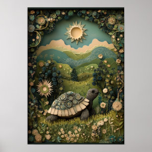 De schildpad Sunny Summer Forest Art Poster