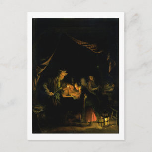 De schoolmeester, 1660-65 (olie op het paneel) briefkaart