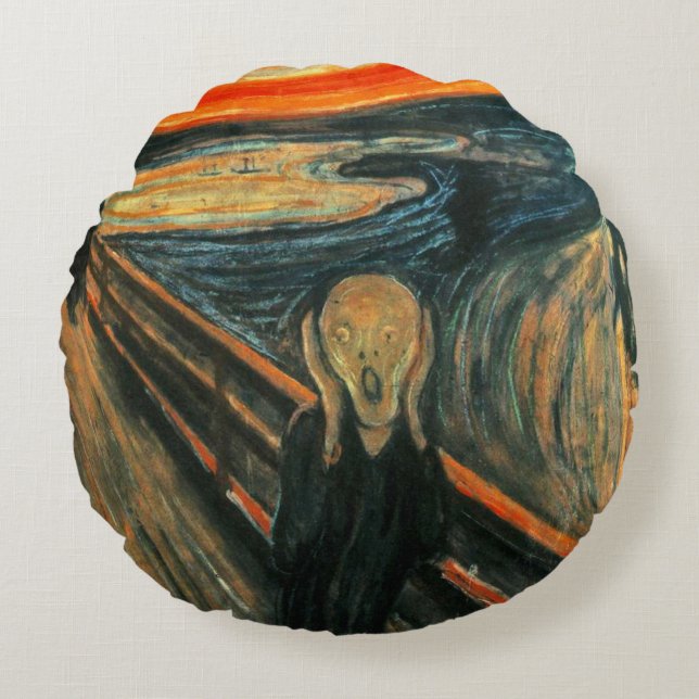 De schreeuw Edvard Munch moderne expressionistisch Rond Kussen (Voorkant)