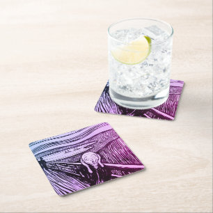 De schreeuw van Edvard Munch Vierkante Kartonnen Onderzetter