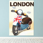 De scooter Union jack van Londen reisposter. Canvas Afdruk (Insitu (Houten vloer))