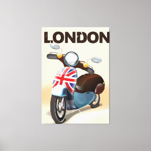 De  scooter Union jack van Londen reisposter. Canvas Afdruk