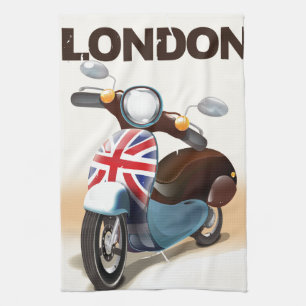 De scooter Union jack van Londen reisposter. Theedoek