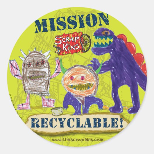 De Scrap Kins "Mission Recyclebaar" Sticker Sheet (Voorkant)