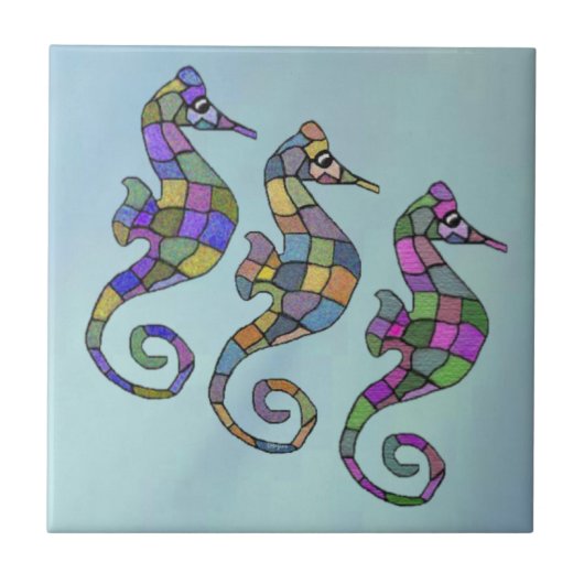 De Seahorse Rainbow Ceramic Tile Tegeltje (Voorkant)