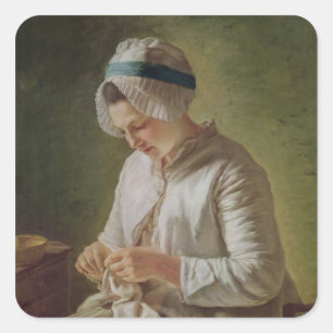 De Seamstress of de jonge vrouw die werkt Vierkante Sticker