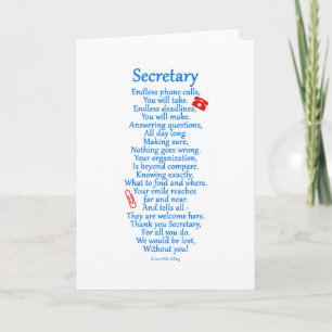 De secretaresse dankt u bedankkaart