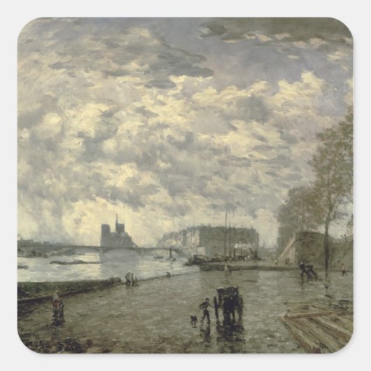 De Seine and Notre Dame Vierkante Sticker (Voorkant)