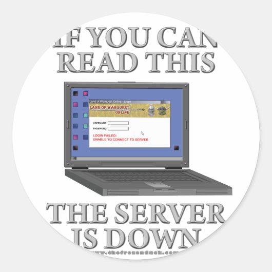 De server is omlaag ronde sticker (Voorkant)