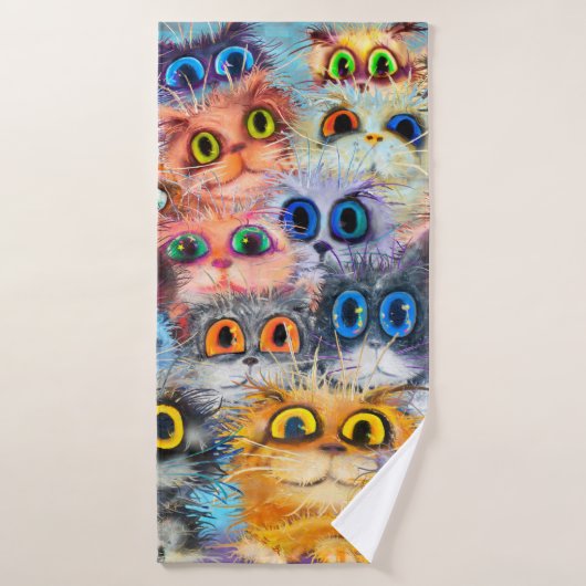 De set katten portretkunst, portret, dier, abstr badhanddoek (Badhanddoek)