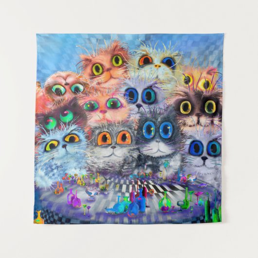 De set portretten abstracte achtergrond van katten wandkleed (Voorkant)